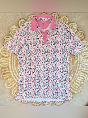 🌾 Graham Luxe Men’s Pink Floral Golf Polo  - Performance Shirt